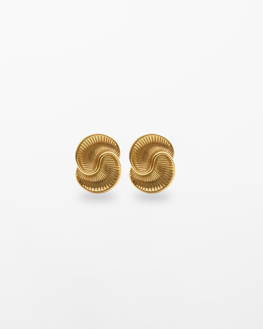 Chunky textured 18K gold-plated stud earrings with spiral line detailing