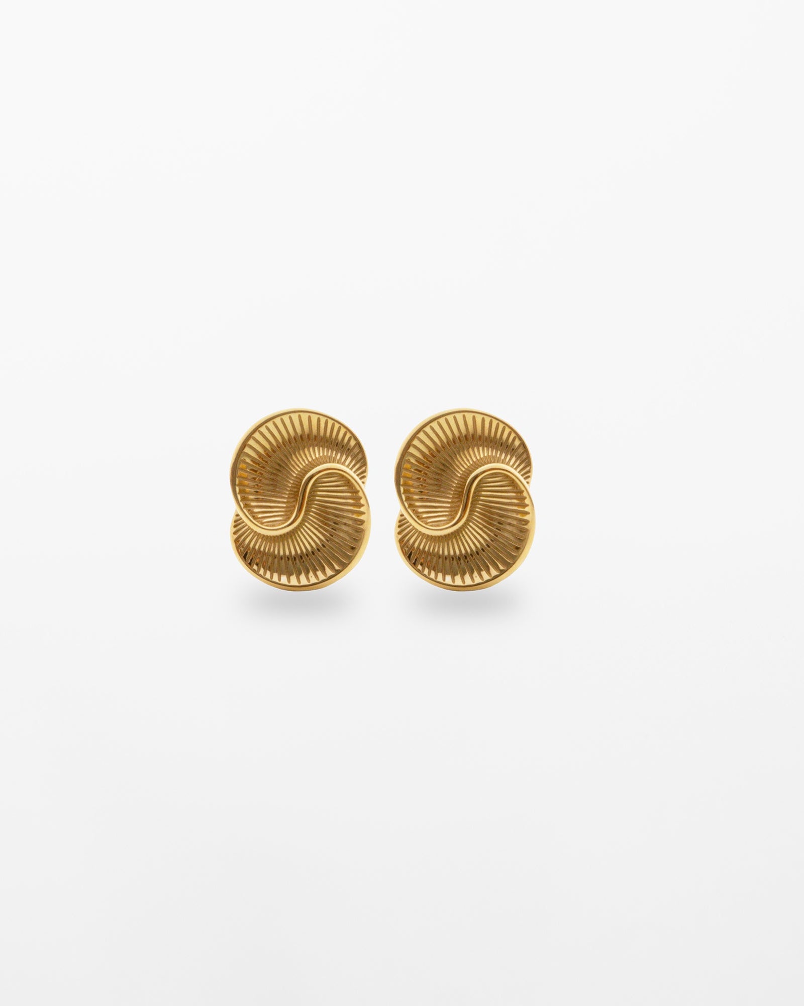 Chunky textured 18K gold-plated stud earrings with spiral line detailing