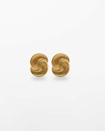 Chunky textured 18K gold-plated stud earrings with spiral line detailing