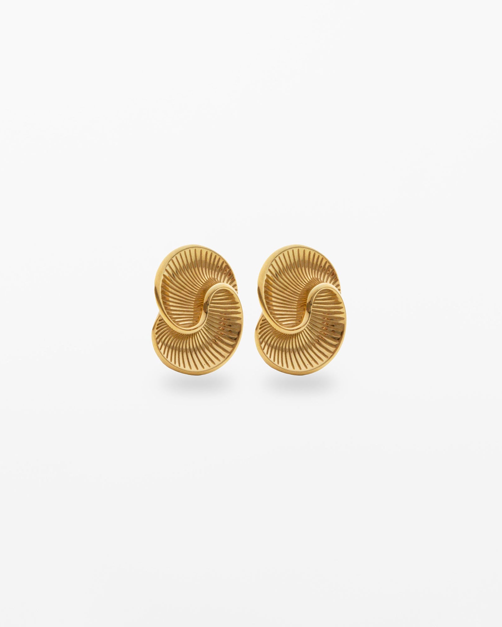 Chunky textured 18K gold-plated stud earrings with spiral line detailing