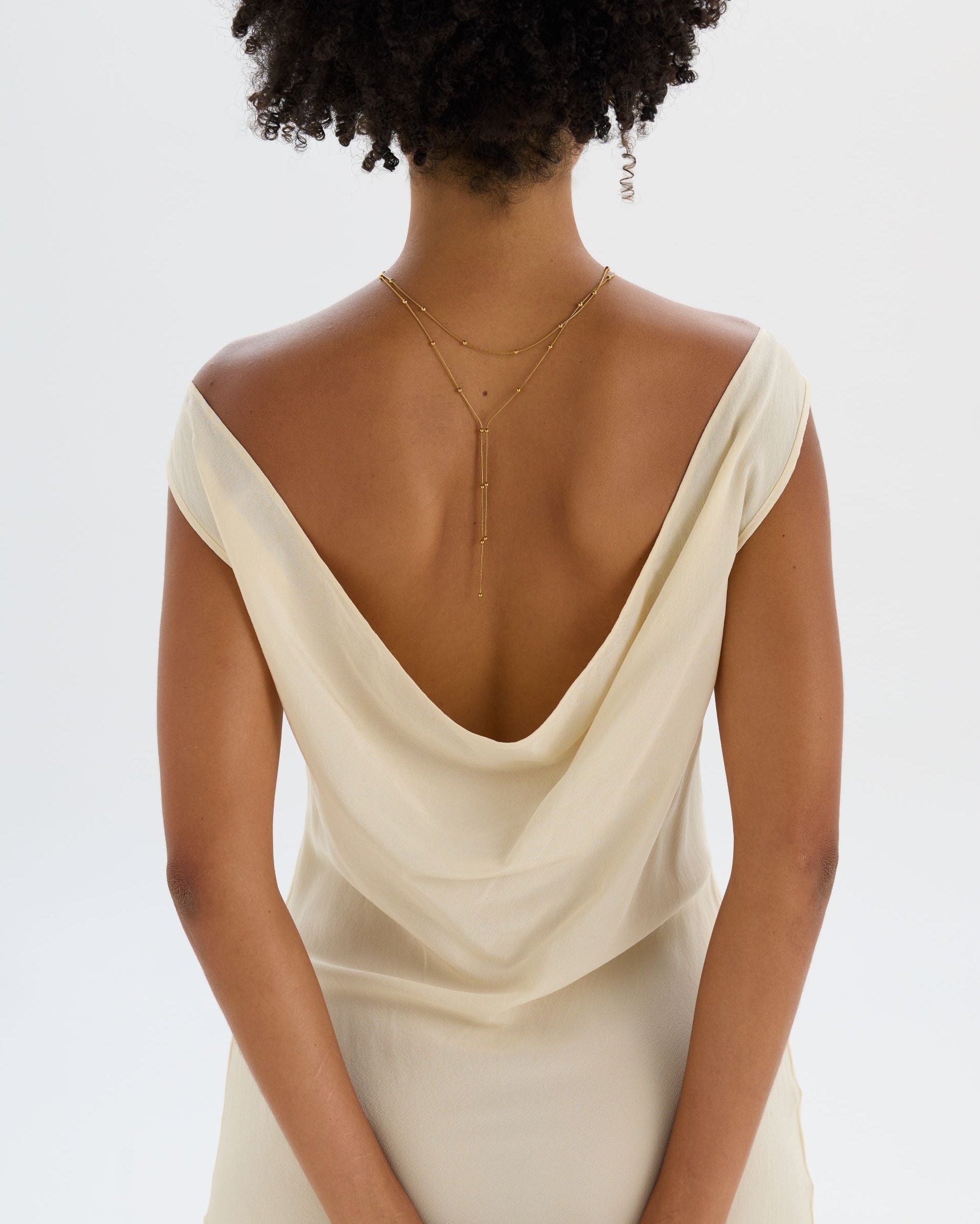 Dainty 18K gold-plated double-layered Y-drop necklace with gold beads