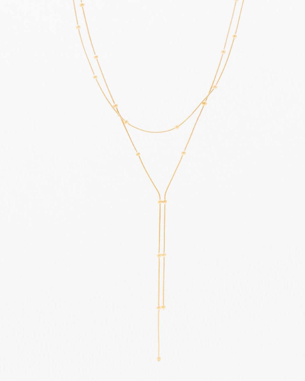 Dainty 18K gold-plated double-layered Y-drop necklace with gold beads