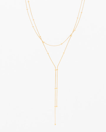 Dainty 18K gold-plated double-layered Y-drop necklace with gold beads