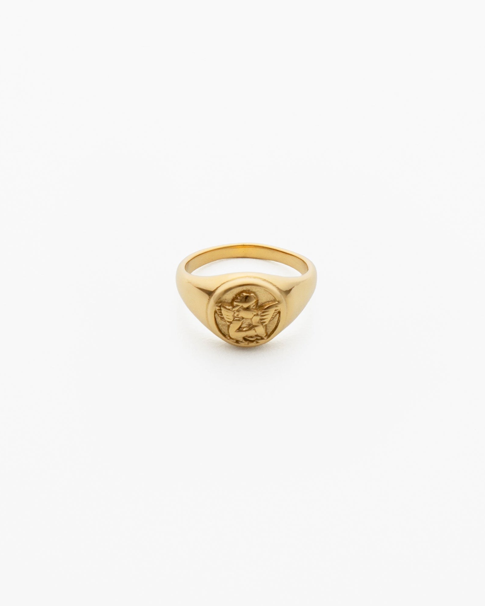 Romantic minimal 18K gold-plated ring with angel pendant