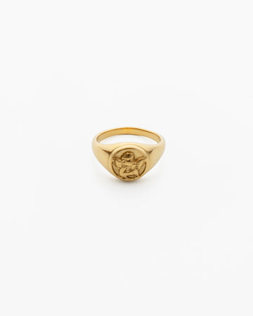 Romantic minimal 18K gold-plated ring with angel pendant