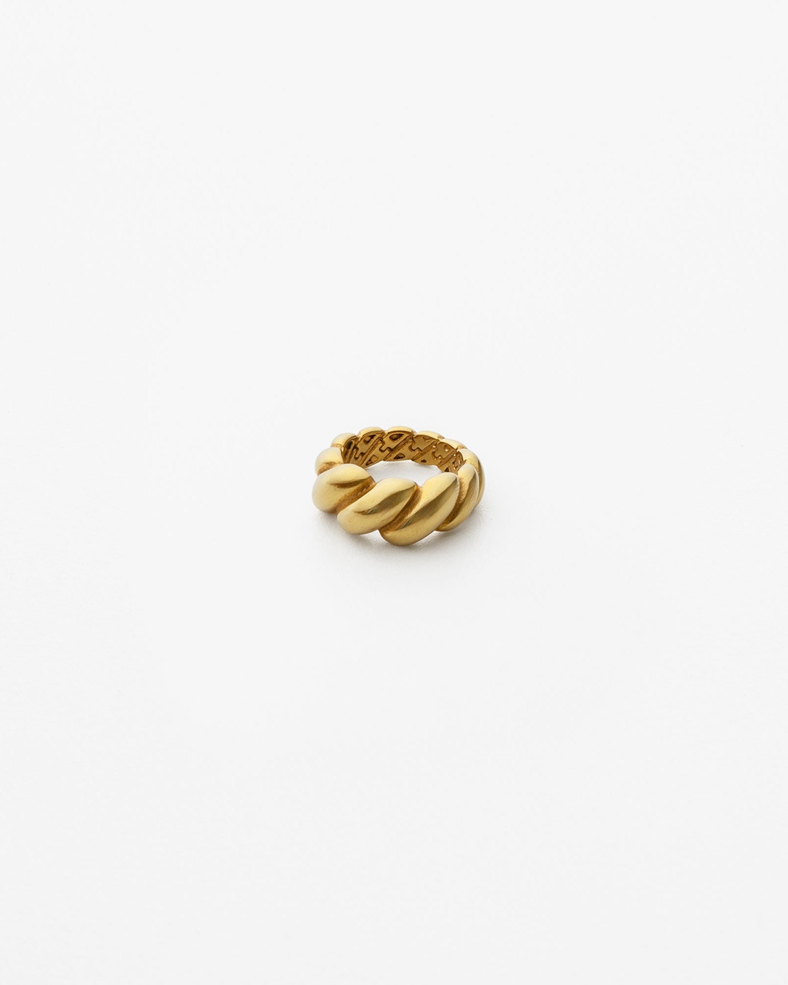 Chunky statement 18K gold-plated croissant ring with twisted detailing