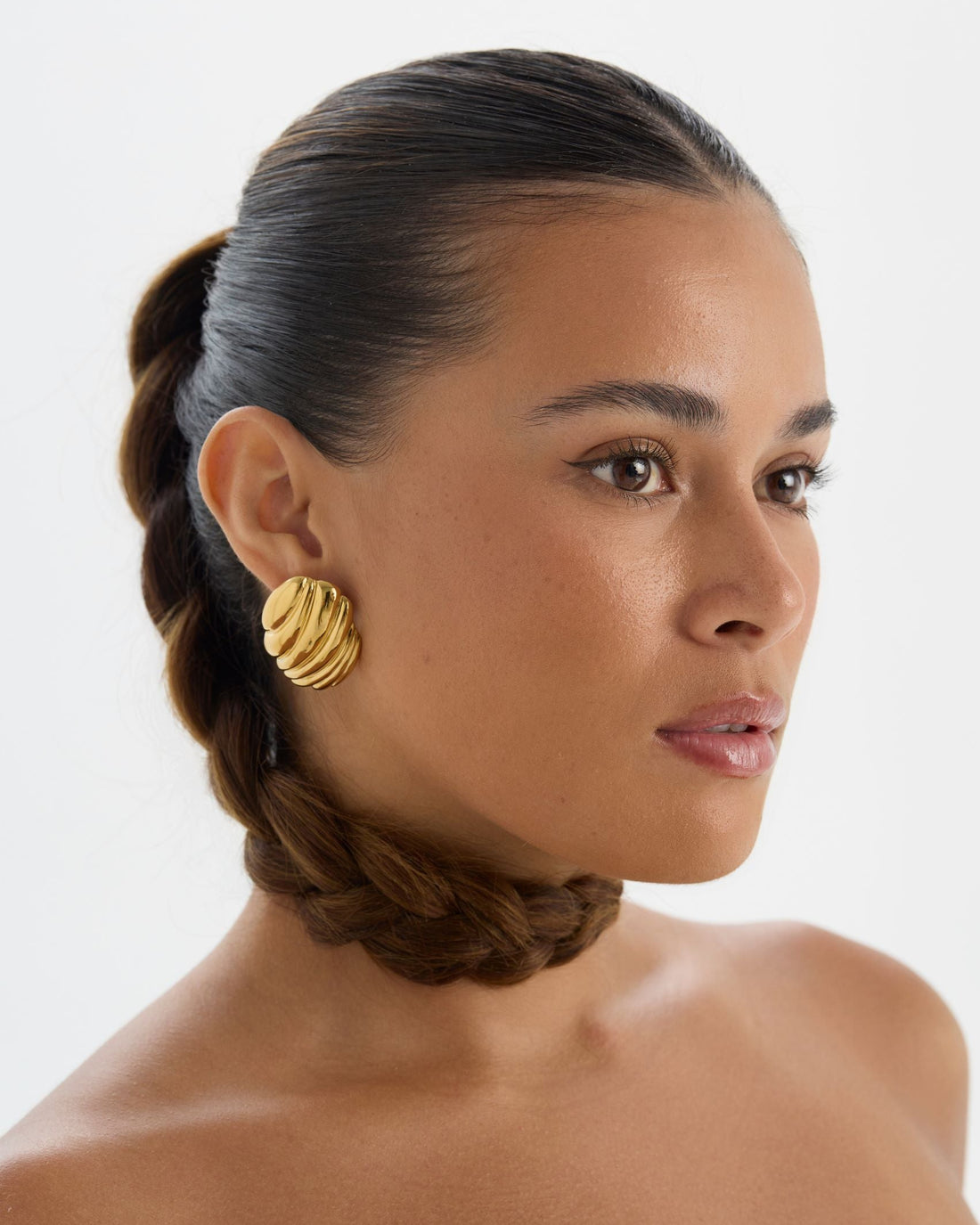 Statement 18K gold-plated textured oval stud earrings with croissant detailing