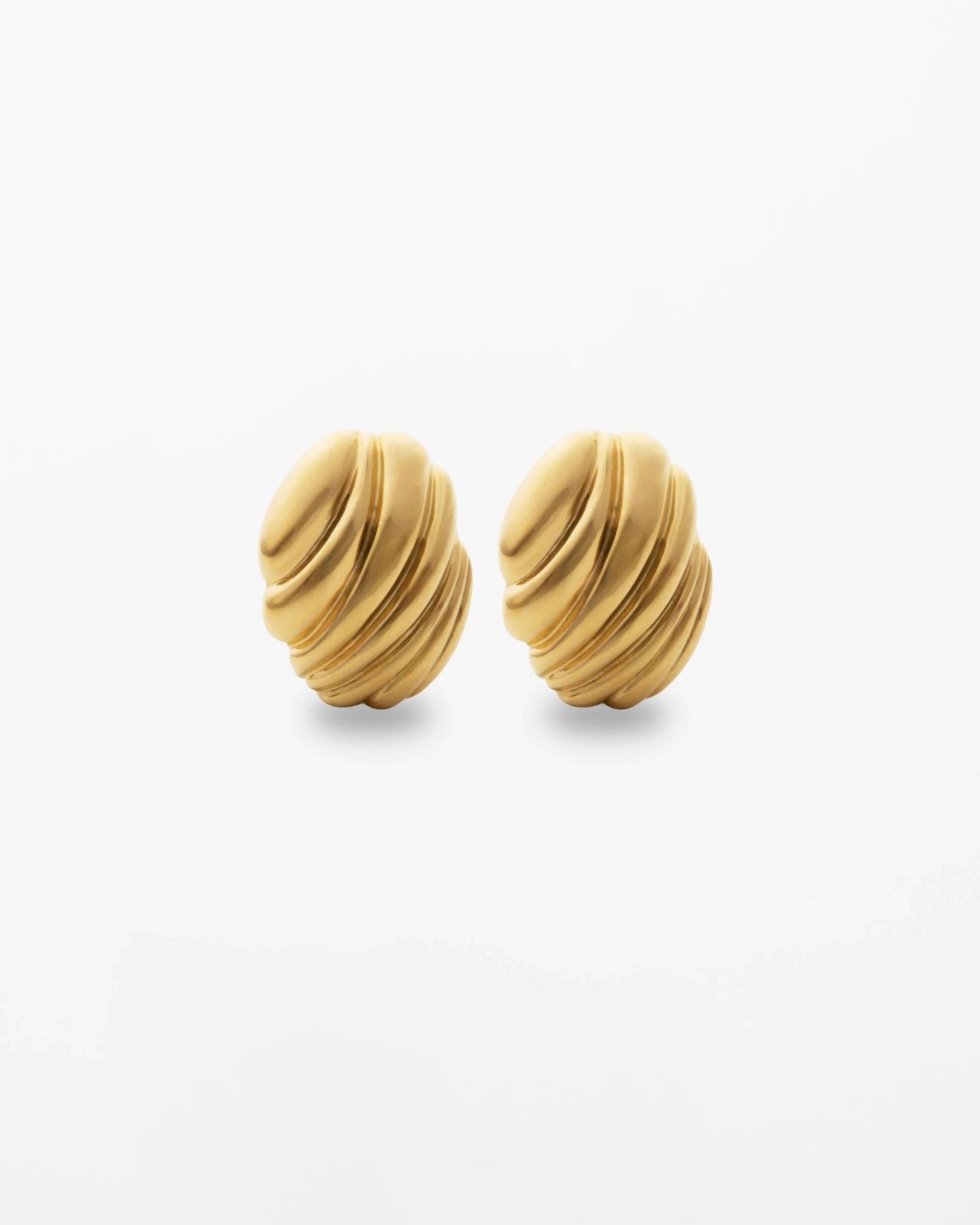 Statement 18K gold-plated textured oval stud earrings with croissant detailing