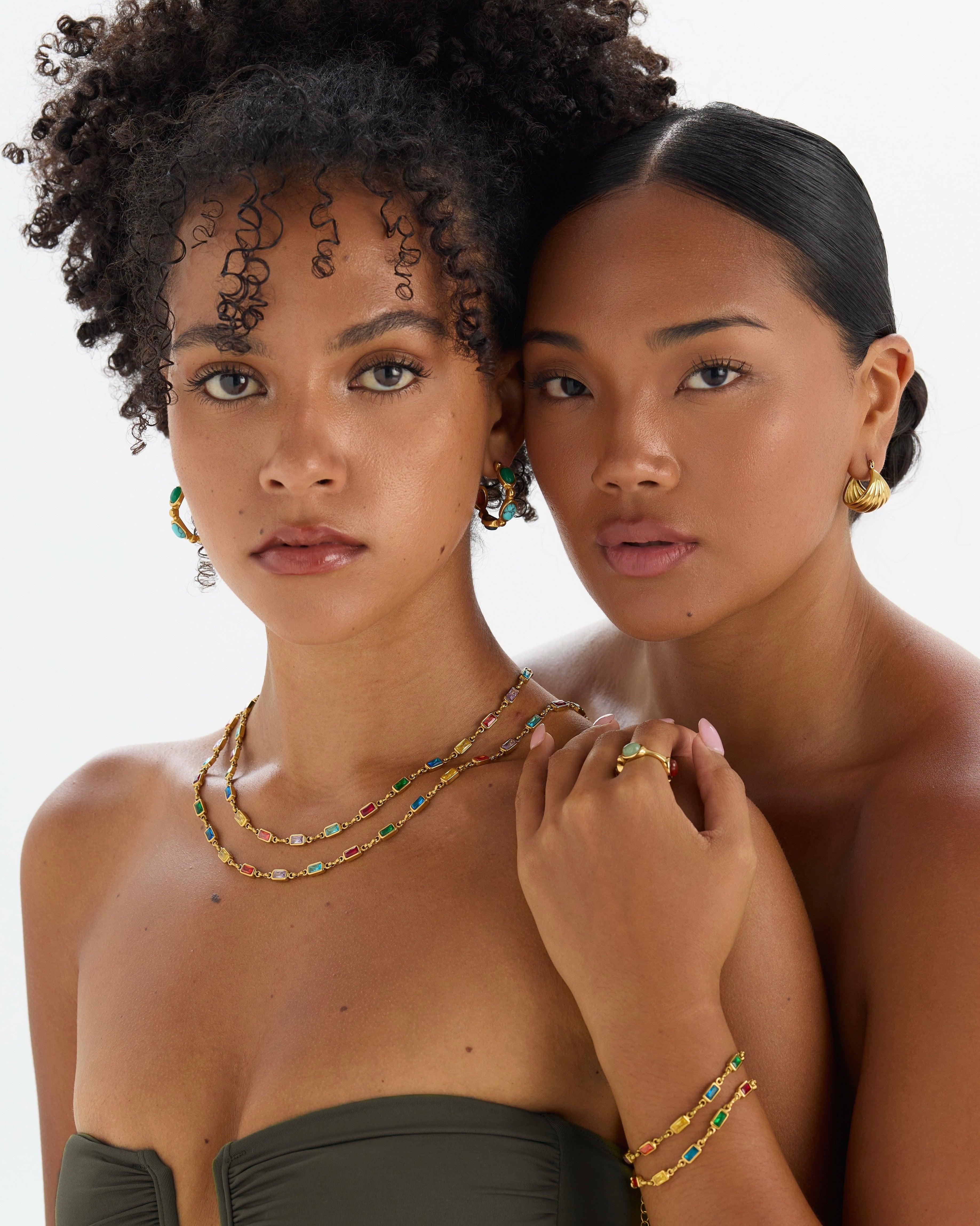 18K gold-plated rainbow cubic zirconia necklace and bracelet matching set