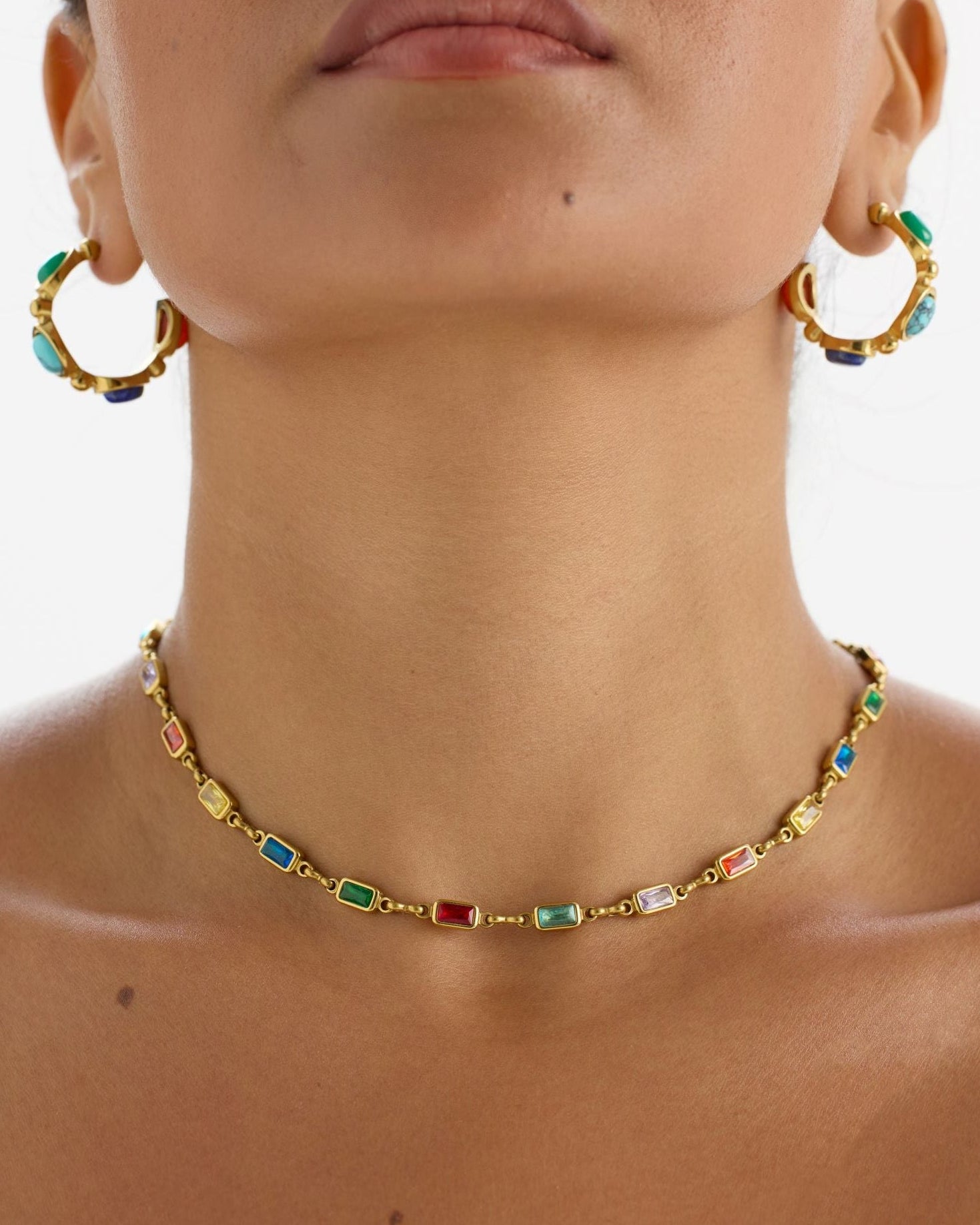 18K gold-plated rainbow cubic zirconia necklace