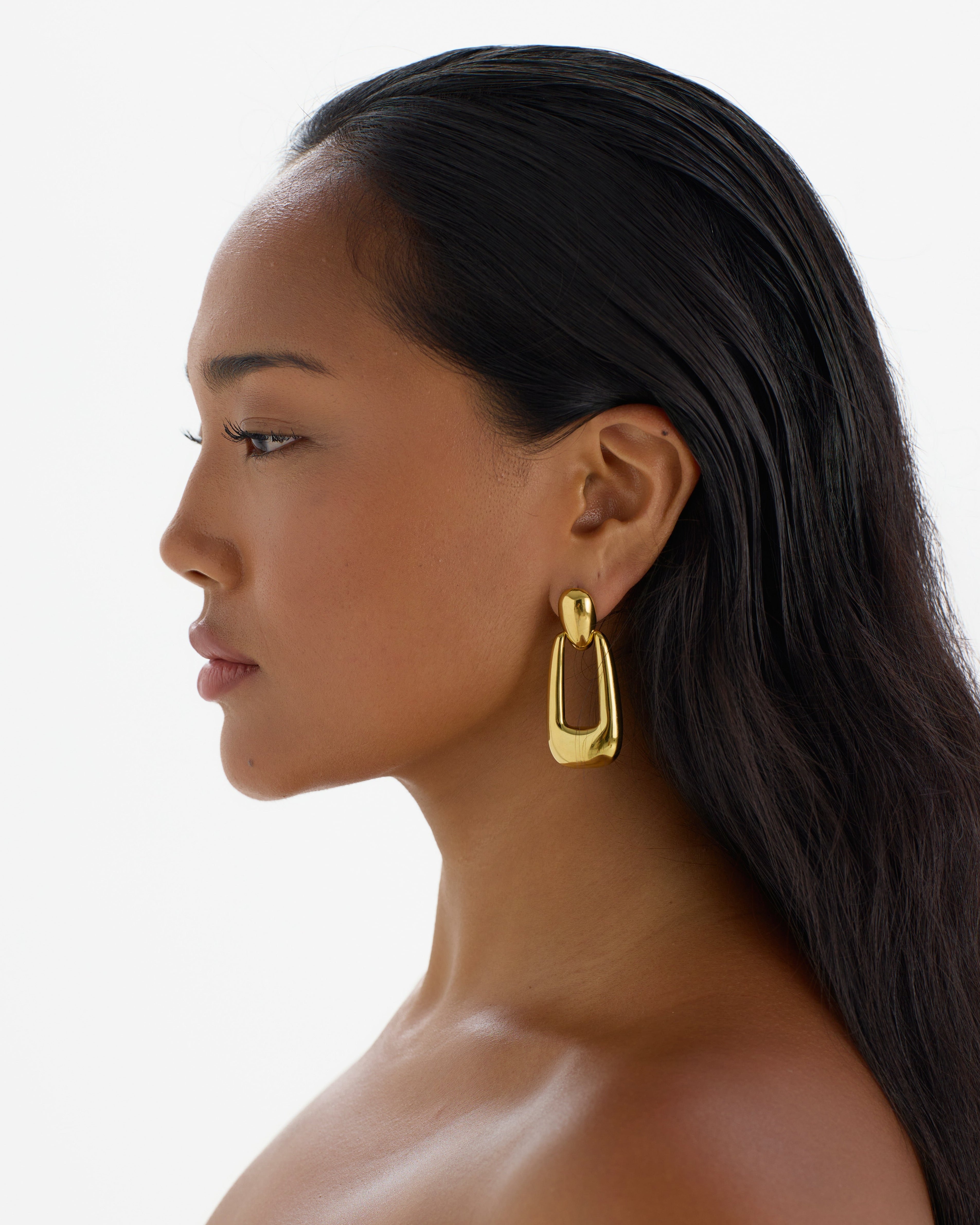 Chunky statement 18K gold-plated polished drop stud earrings 