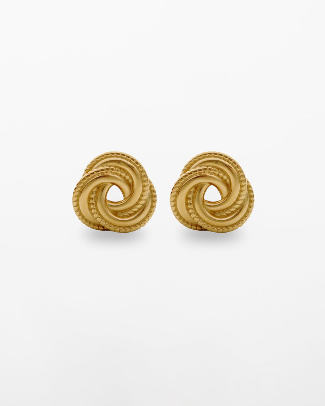 Chunky statement 18K gold-plated spiral knot stud earrings with textured finish
