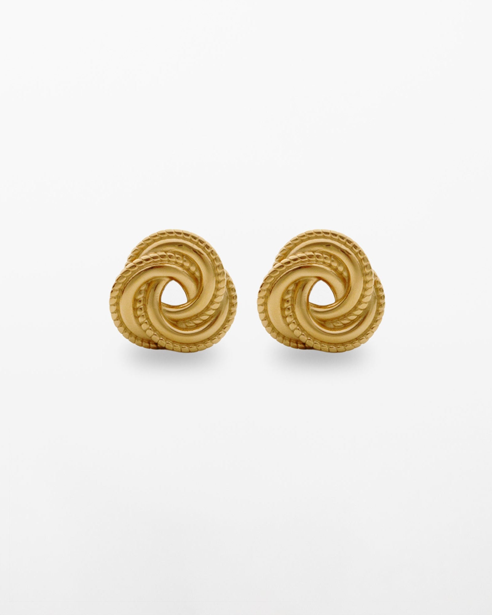 Chunky statement 18K gold-plated spiral knot stud earrings with textured finish