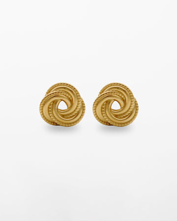 Chunky statement 18K gold-plated spiral knot stud earrings with textured finish