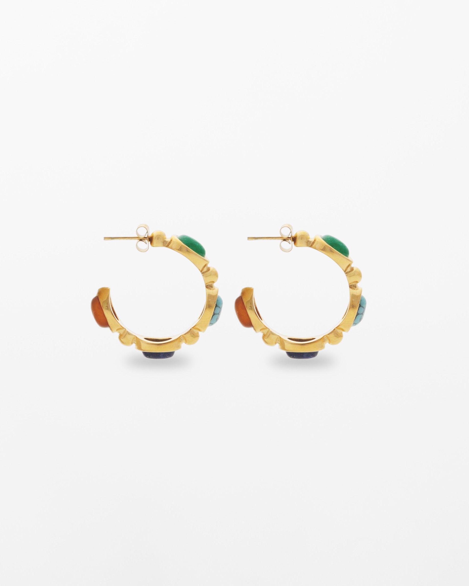 18K gold-plated gemstone hoop earrings with citrine, red agate, green aventurine or lapis lazuli