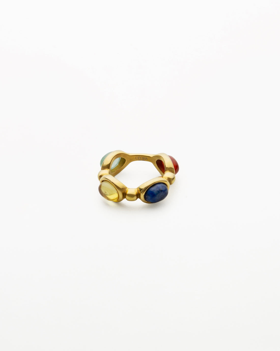 18K gold-plated gemstone ring with citrine, red agate, green aventurine or lapis lazuli