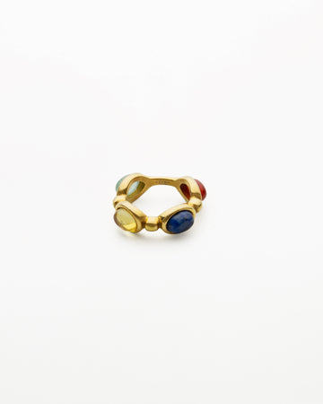 18K gold-plated gemstone ring with citrine, red agate, green aventurine or lapis lazuli