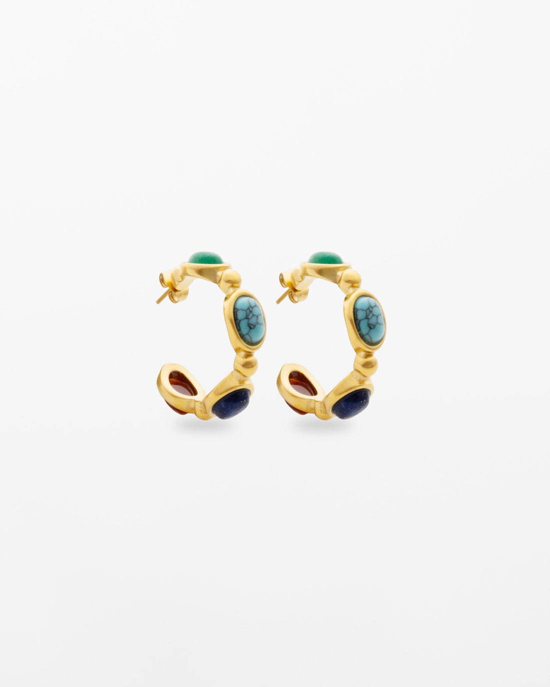 18K gold-plated gemstone hoop earrings with citrine, red agate, green aventurine or lapis lazuli