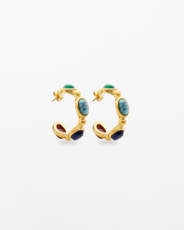18K gold-plated gemstone hoop earrings with citrine, red agate, green aventurine or lapis lazuli