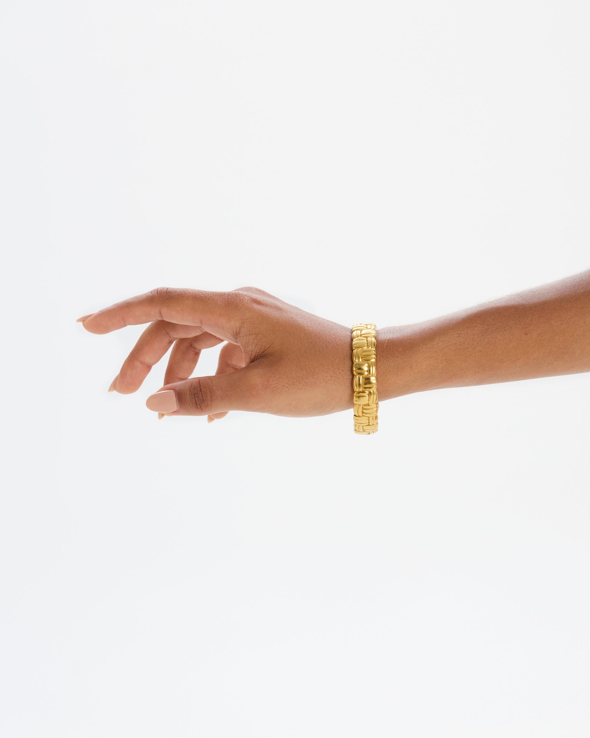 Chunky statement 18K gold-plated cuff bangle with woven texture