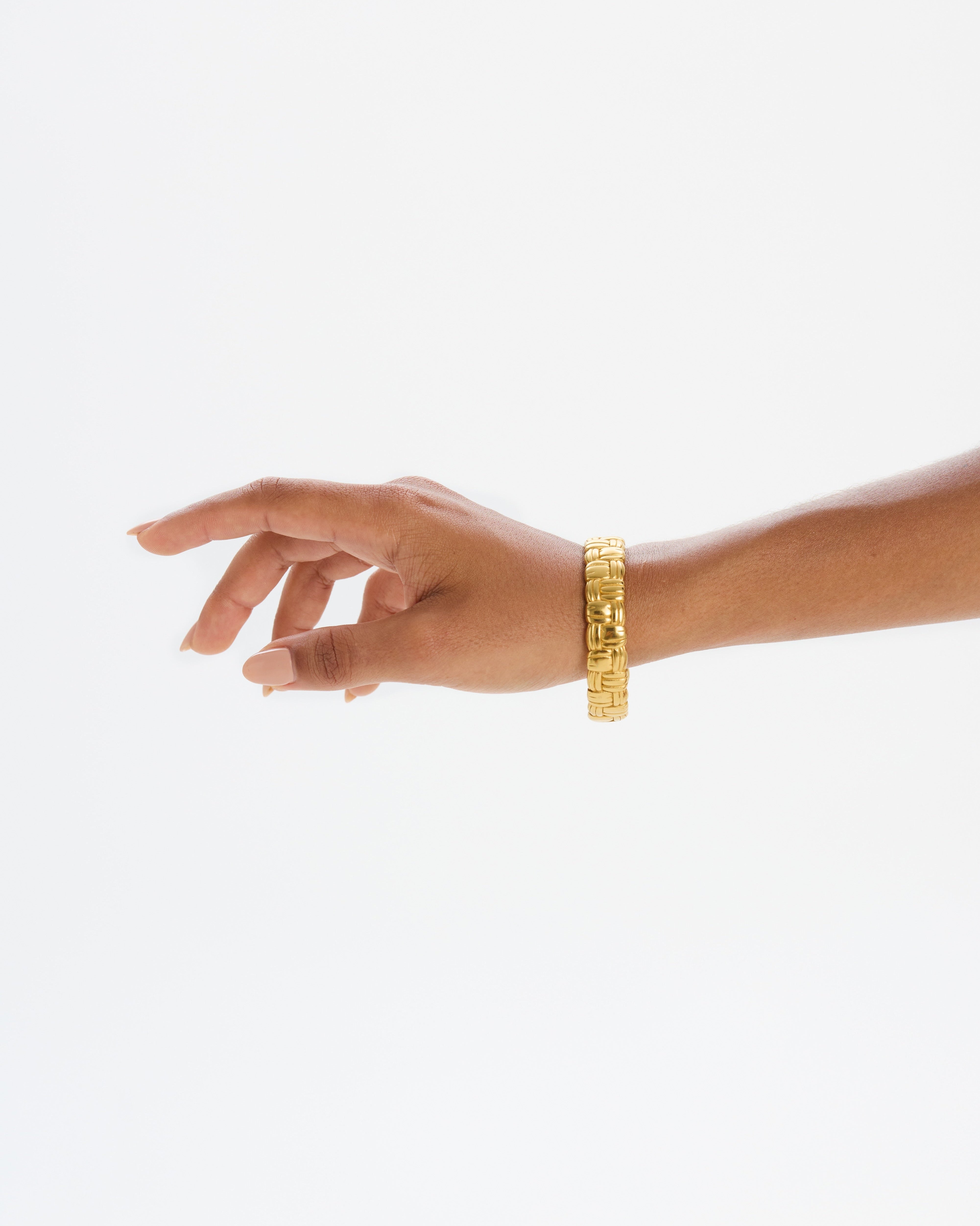 Chunky statement 18K gold-plated cuff bangle with woven texture
