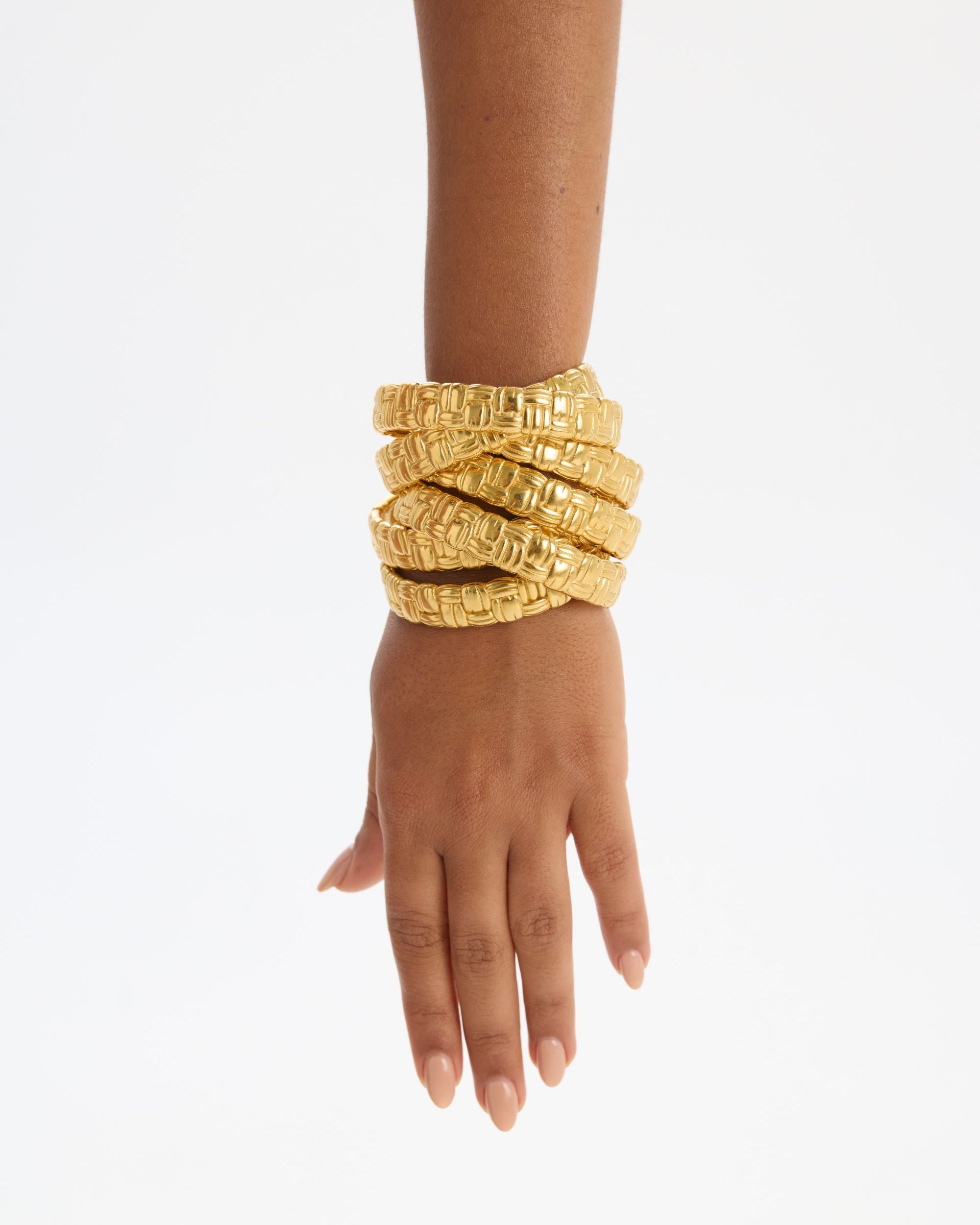 Chunky statement 18K gold-plated cuff bangle with woven texture