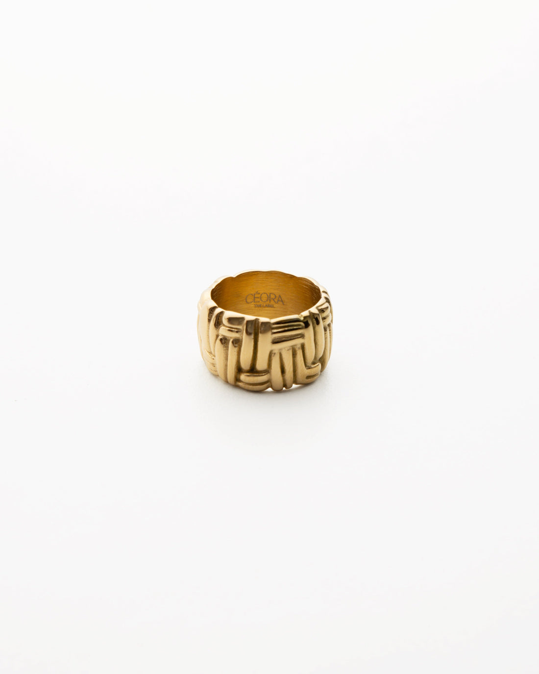 Chunky statement 18K gold-plated ring with woven texture