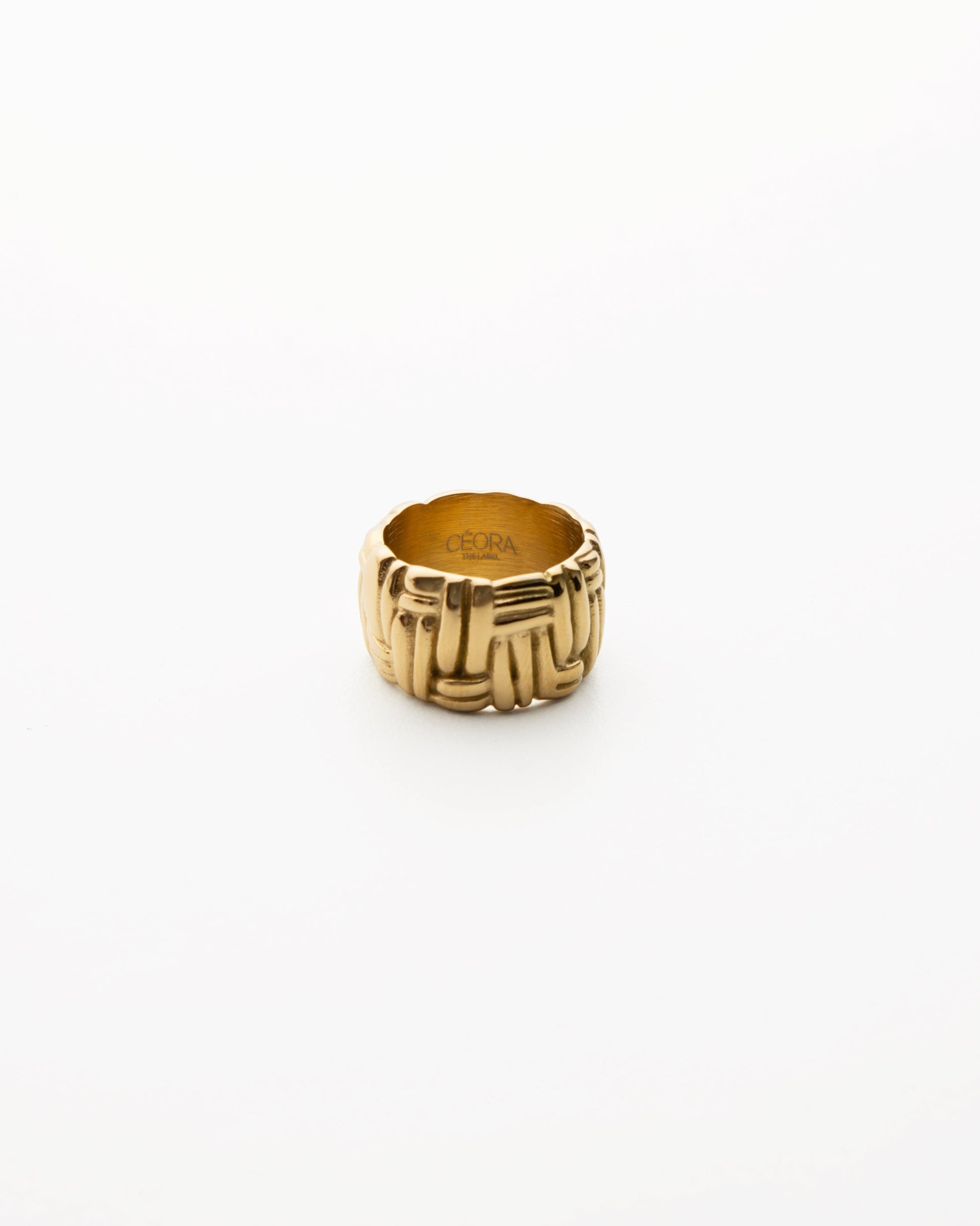 Chunky statement 18K gold-plated ring with woven texture